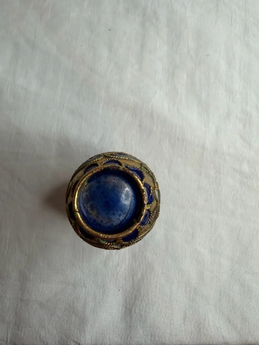 Vintage Mini Cobalt Blue Cloisonné Vase with Wood Stand - 2